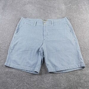 LL Bean Shorts Mens 38 Blue White Stripes Seersucker Standard Fit Preppy Coastal
